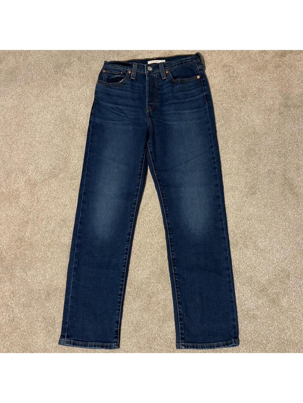 Levi's Womens 28 Wedgie Straight Jeans High Rise Button Fly Dark Wash Blue 28x28